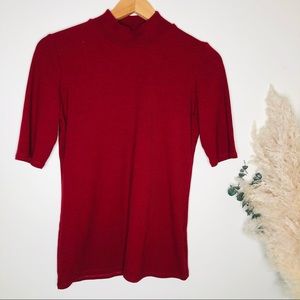 Reitmans Dark Red Ribbed Short Sleeve Turtleneck Sz S